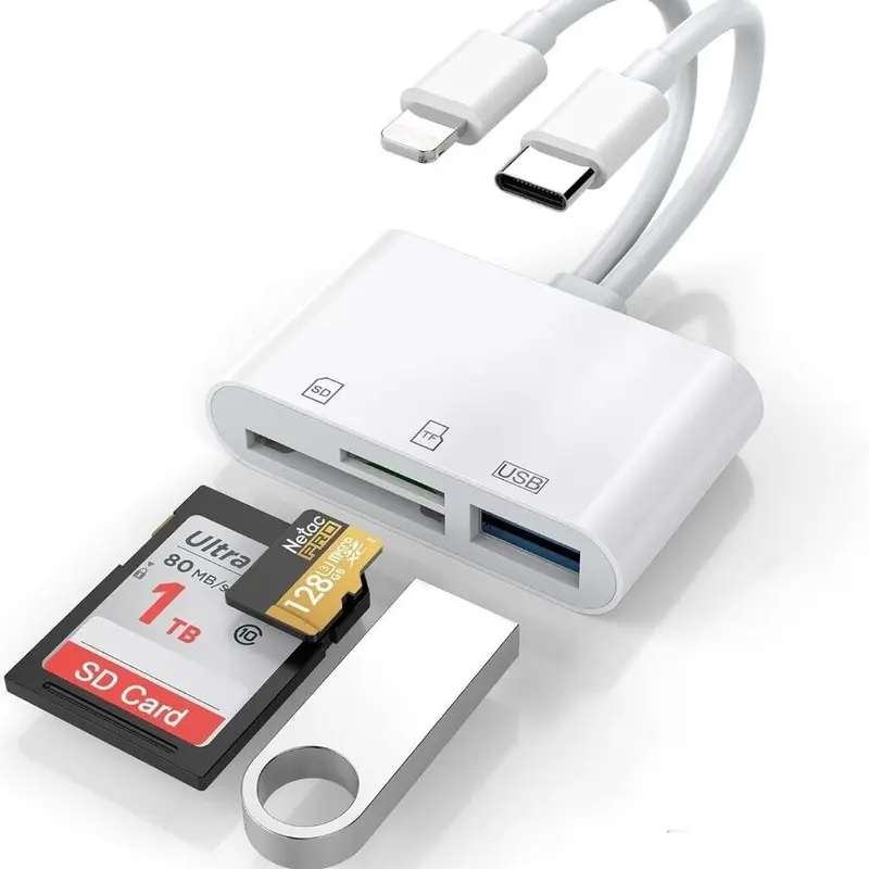 Memory Card Reader, 5-in-1 USB C Lightning to SD/TF/USB OTG Adapter for Micro SD/SDHC/SDXC/MMC, Compatible with MacBook Pro/Air, Chromebook, iPhone 15/14/13/12/11 Pro/Pro Max, Android Galaxy, Plug & Play Portable, Plug And Play, Wide Compatibility