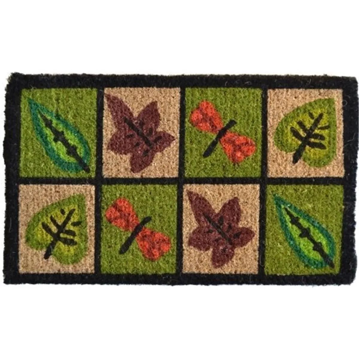 Non-Customised Floral Decor Doormat - 1" Thick Imported, 30"h x 18"w x 1"d, Dragonfly Motif, All Weather Waterproof Nonslip Door Entrance Mat