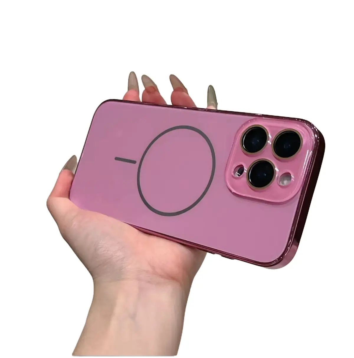 iP17/16pro electroplated soft-frame phone case, 15max lens protection, 14/13/12/11 magnetic charging glass case, shockproof and anti-drop Outdoorfun P