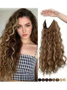Invisible Metal Wire Wig Water Wave Fish Line Hair Piece Adjustable Size 4 Clips Large Wavy Extensions Suitable for Women