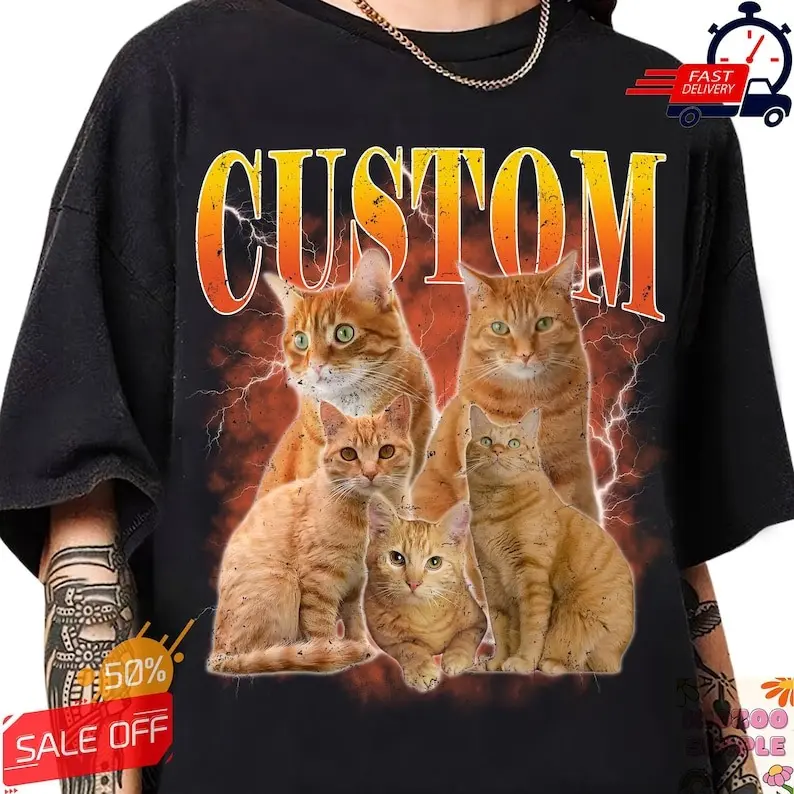 Personalized Cat Bootleg Shirt, Custom Cat Face Bootleg Shirt, Vintage Pet Photo - Name Shirt, Personalized Graphic Tee Cat, Pet Gifts Shirt