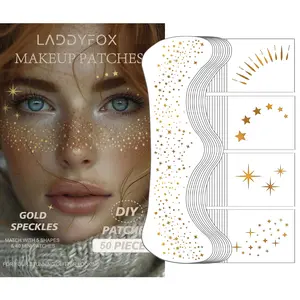 6Pcs Gold Face Makeup Patches, Glitter Freckles Face Tattoo, Glitter Freckles, Sparkle Makeup Patches, Waterproof Face Glitter Speckles Patches for Women