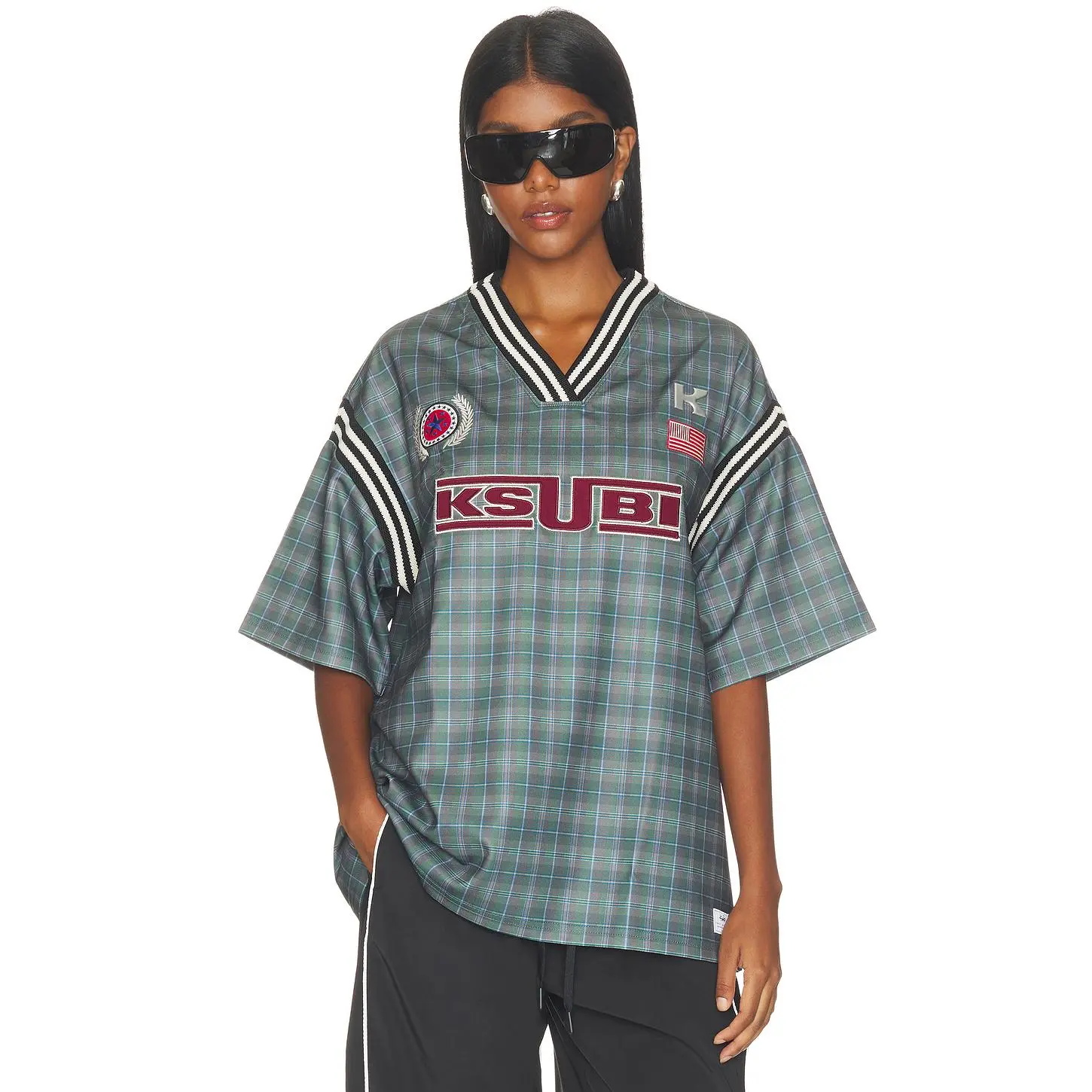 Ksubi Union Jersey Top in Hunter Plaid