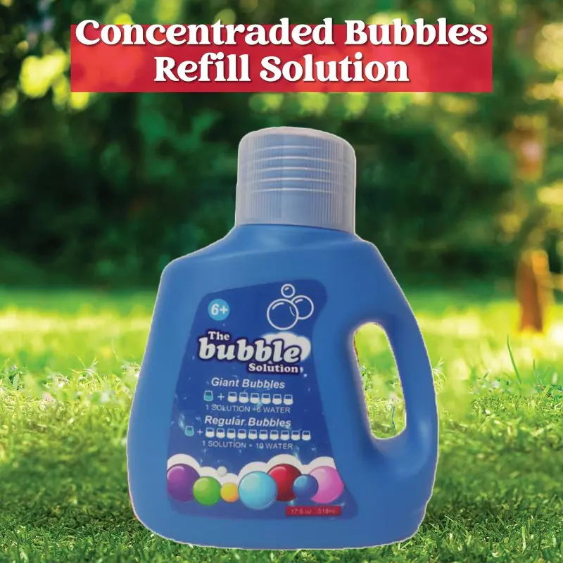 17.5 oz Concentrated Solution Mini Refills (Makes Up to 1.3 Gal) for Machines, Wands, Blowers - Outdoor Fairs, Easter Bubble Fun, Ages 3+, Giant Bubbles, Plastic/Glass Straws, Fake Ice Cubes