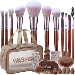 11-Piece Professional Makeup Brush Set, Complete Makeup Tool Kit, Includes Sponge, Puff, Bowl, Headband, Washable Bag, Beginner-Friendly