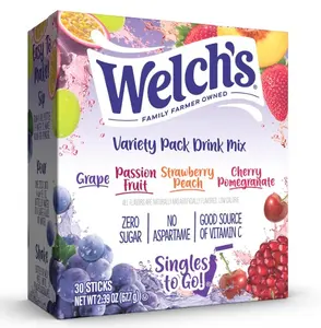 Variety Pack, Watertok Powdered Drink Mix, Includes 4 Flavors, Grape, Passion fruit, Strawberry Peach, Cherry Pomegranate, 1 Box (30 Servings)