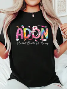 ADON Assistant Director Of Nursing Nurse Appreciation T-Shirt Print T-Shirt Casual Crew Neck Short Sleeve Comfort Tee Top For Spring & Summer Women's Clothing