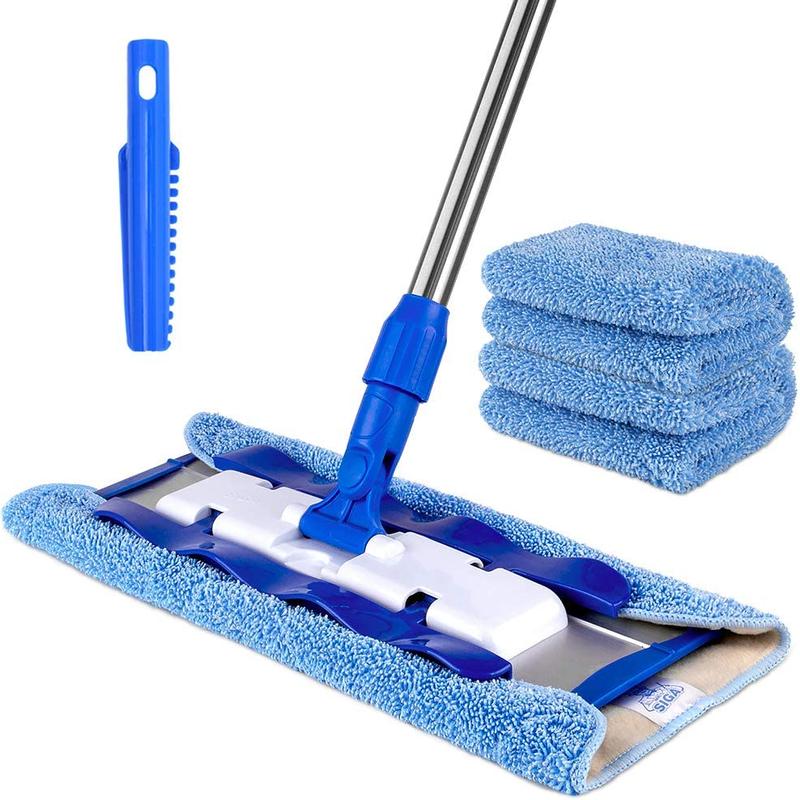 cuban mop,  Professional Microfiber Mop for Hardwood, Laminate, Tile Floor Cleaning, Stainless Steel Telescopic Handle - 3 Reusable Flat Mop Refills and 1 Dirt Removal Scrubber Included No brand