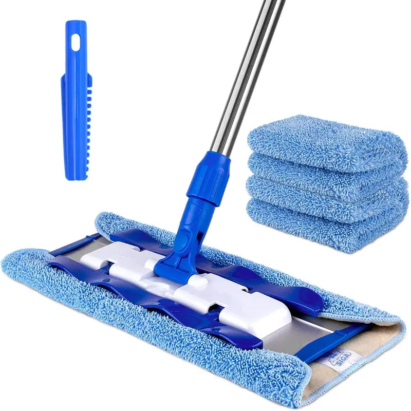 cuban mop,  Professional Microfiber Mop for Hardwood, Laminate, Tile Floor Cleaning, Stainless Steel Telescopic Handle - 3 Reusable Flat Mop Refills and 1 Dirt Removal Scrubber Included No brand