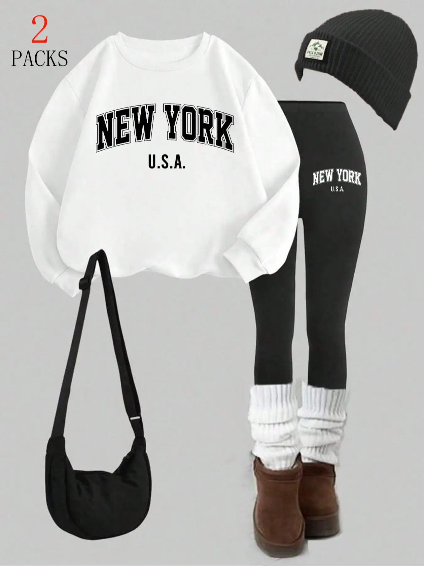 Women's Letter Print Sweater & Tight Pants Set, Casual Outdoor Travel Party Wear, Fitted Design, Fall Winter Fashion