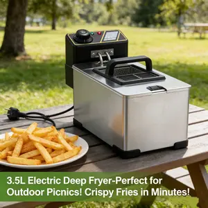 1pc Home & Commercial Electric Deep Fryer, 3.5L Oil Saving Single Tank, 2000W 110V Adjustable Temp with US Plug, Portable Countertop Frying Machine for Fried Chicken Fries Donuts Snack Making Kitchen Cooking Appliance