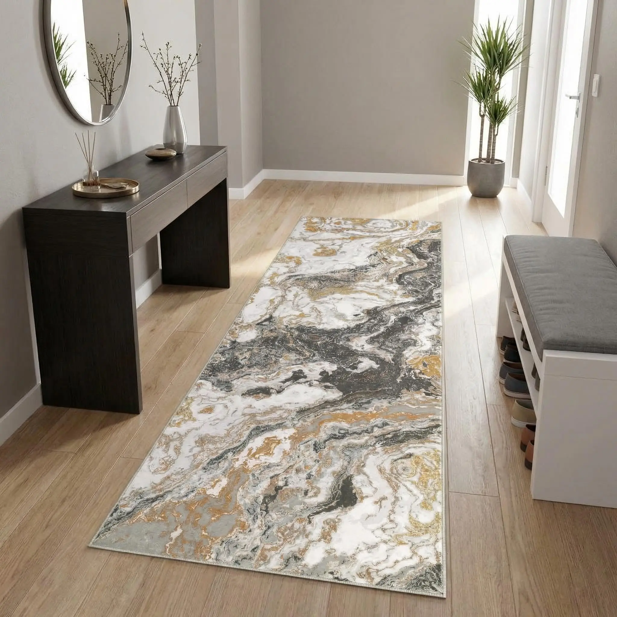 Garvee Washable Area Rug for Living Room, Abstract Marble Modern Rug, Foldable Non-Slip Soft Velvet Contemporary Carpet for Bedroom Dining Room, Indoor Low-Pile Decor