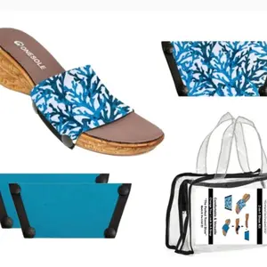 Onesole Cork Low Wedge Interchangeable Blue Coral Turquoise Shoe Set
