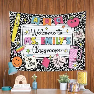 Custom Composition Notebook Welcome To Classroom Tapestries, Class Banner, Groovy Classroom Decor, Back To School, First Day of School