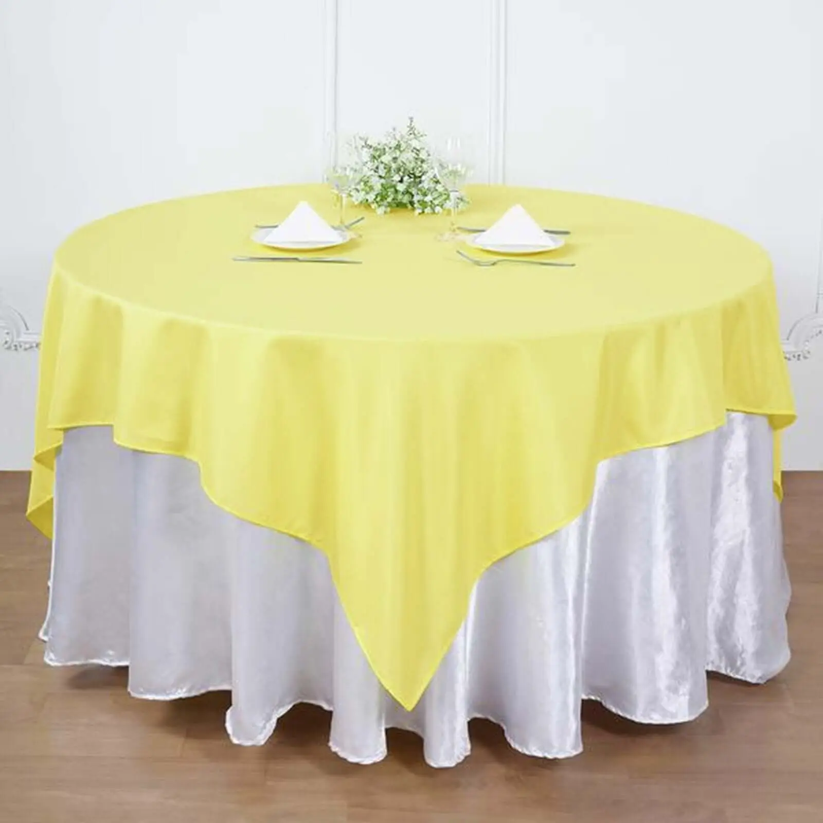 Polyester Square Table Overlay 70"x70" Yellow - Wrinkle-Resistant Table Topper