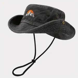 Fashionable Outdoor Mountain Embroidered Fisherman Hat for Men and Women, Suitable for Jungle Hiking, Climbing, Fishing, Cap with Unique Large Brim Vintage Newsboy Shockproof outdoorfun