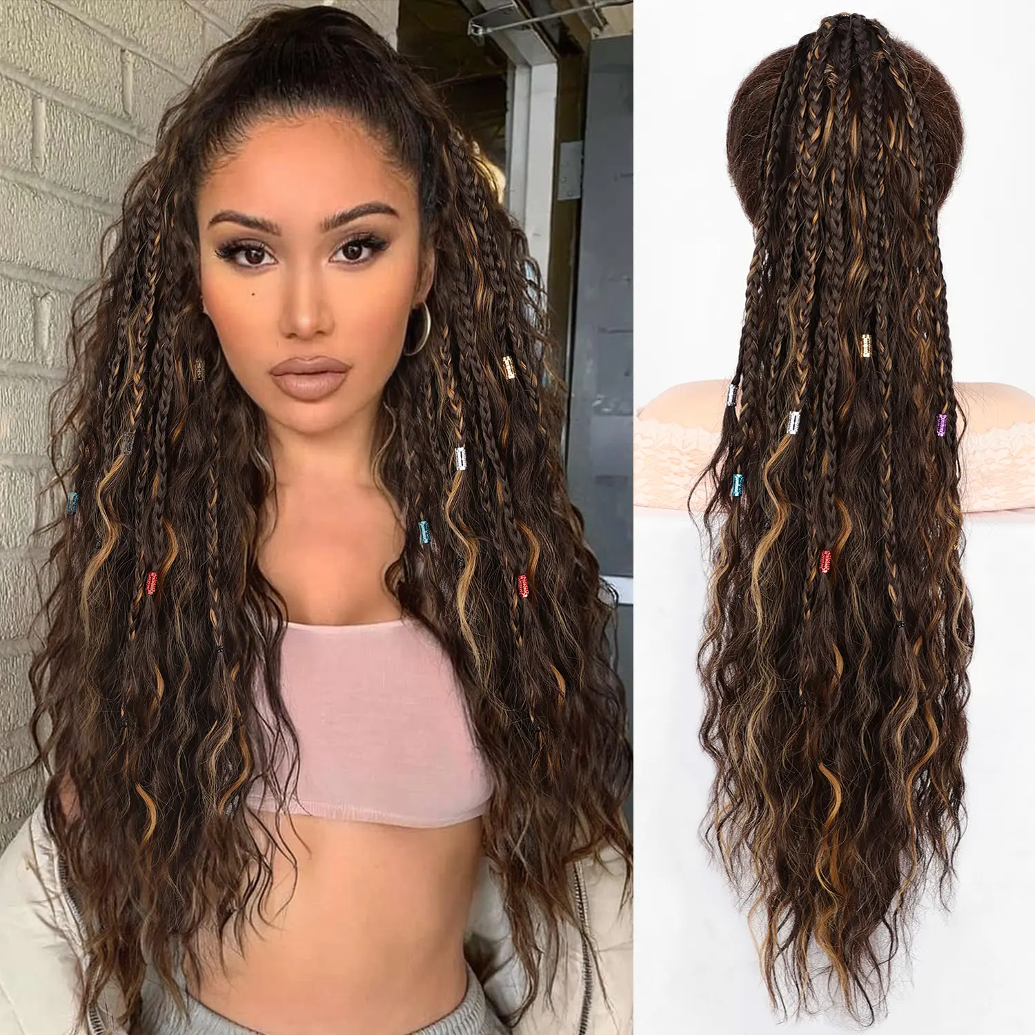 Chocolate Brown&Caramel Blonde with Braids 30IN 