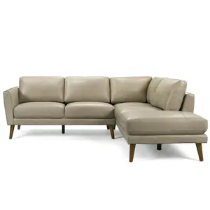 Bexley Beige Leather Sectional Sofa Right Facing Chaise