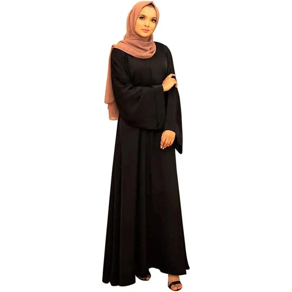 Casual Muslim Women's Long Dress Women Dubai Dress Kaftan Abayas Tie Front Islamic Abaya