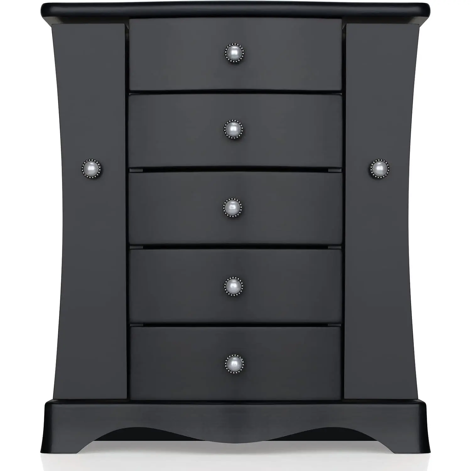 Box - Made of Solid  with Tower Style 4 Drawers Organizer and 2 Separated Open Doors  2 Sides and Large Mior Black