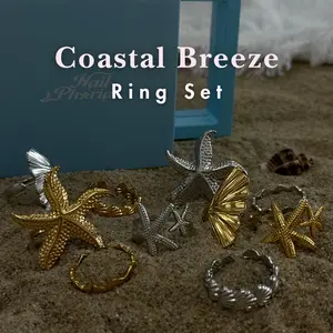 NailPhoria Summer Breeze Ring Set – Complete the Look | 5-Piece Gold/Silver-Tone Rings