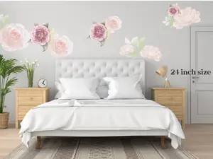 Watercolor Flowers Wall Art Decal Stickers Pastel Rose Cream