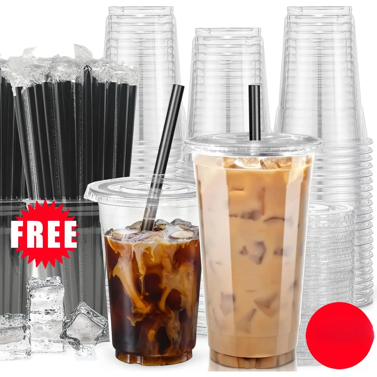 32oz-12oz Clear Plastic Cups With Lids and Straws, Disposable Cups With Lids  for Iced Coffee, Smoothie, Milkshake and Cold Drinks - TikTok Shop