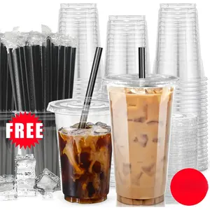 32oz-12oz Clear Plastic Cups With Lids and Straws, Disposable Cups With Lids for Iced Coffee, Smoothie, Milkshake and Cold Drinks
