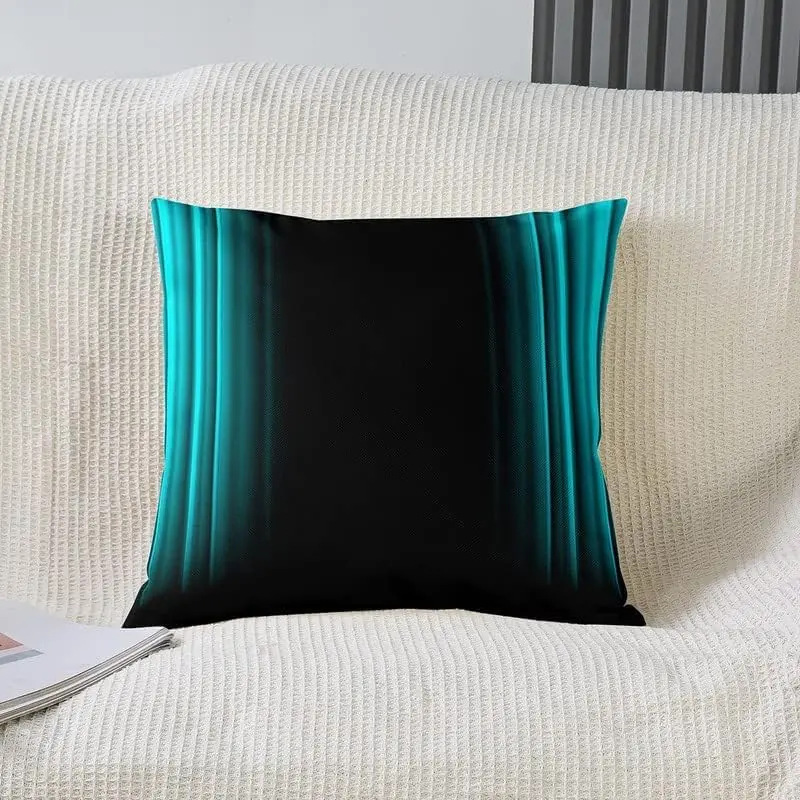 Feelyou Geometric Abstract Ombre Throw Cushion Cover, 18x18 Inches, Teal Blue Black Striped Reversible Modern Cushion Case, Set of 1, Throw Cushion Covers