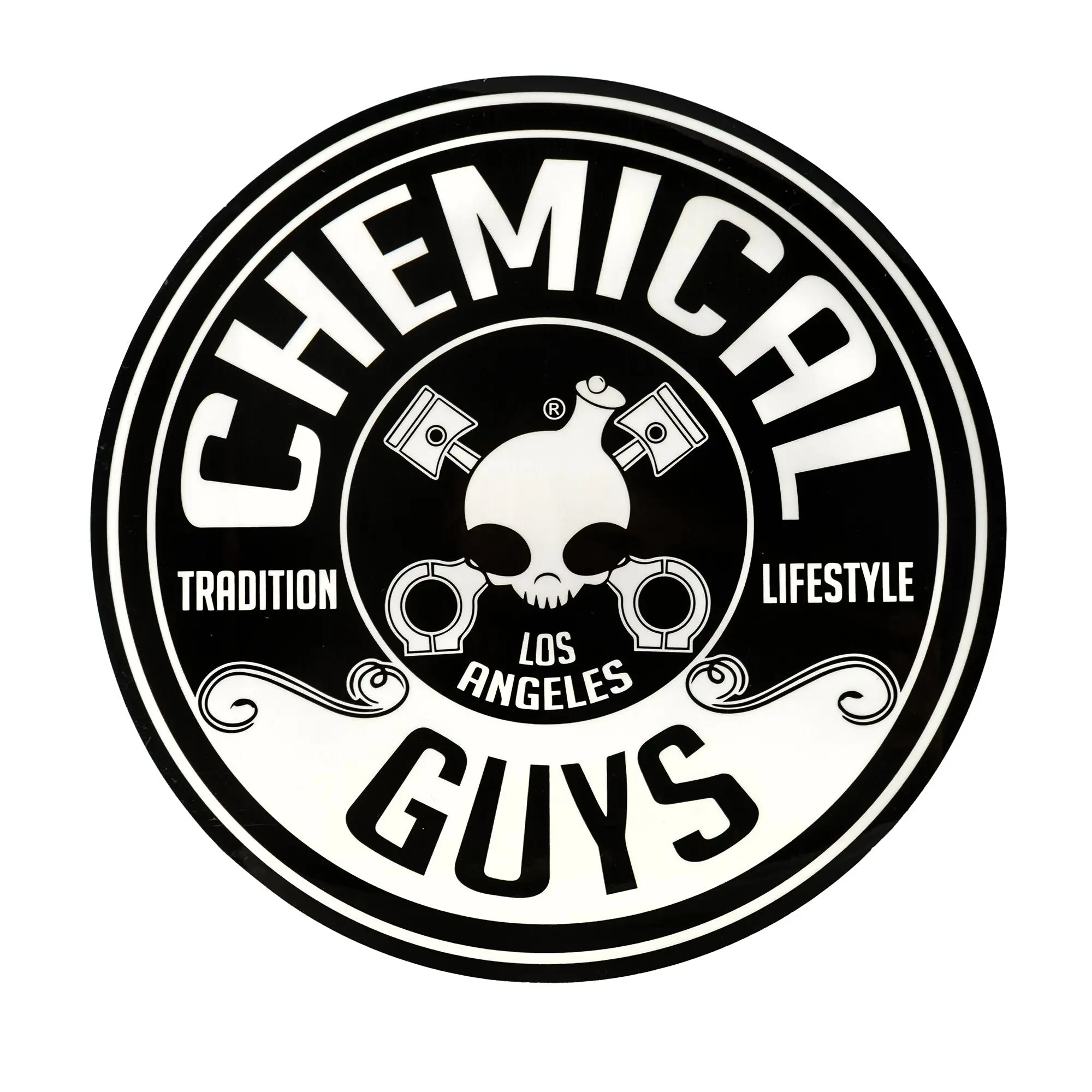 Chemical Guys Bumper Sticker - 8 Inch Durable Weather-Resistant Round Skull Multipurpose Car Decal, Automotive Vehicle Accessories, Adhesive Vinyl Car Accessory for Exterior Decoration & Toolboxes