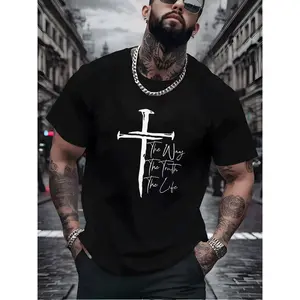 The Way The Truth The Life Nail Cross Christian Graphic Tee, Y2K Retro Streetwear Faith T-Shirt, Inspirational Casual Top for Men