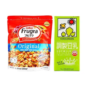 CALBEE Frugra Breakfast Combo Japanese Oatmeal Cereal 12.3oz + KIKKOMAN Soy Milk 33.8oz