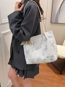 4-Seasons Tote Bag, Simple Style Butterfly Decor, Casual College Shoulder Bag, Butterfly Placement Random