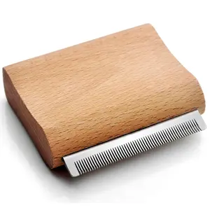 Cat Deshedding Brush for Shedding, Rabbit Brush with Ergonomic Wooden Handle, Cat Comb Tool for Detangling Remove Excess Hair Fur Dirt (S (3 Inch))