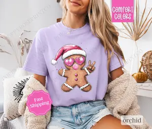 Gingerbread Bubble Shirt Comfort Colors, Preppy Christmas Tshirt,  Womens Holiday Tee