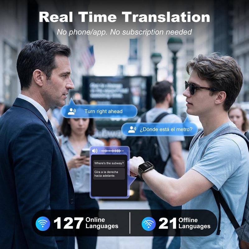 iTourTranslator AI Translator Smart Watch, Real Time Language Translator 127 Languages, Offline Translation Device for Men Women, Fitness Tracker Smartwatch with HR, Sleep Monitor, 9 Sport Modes