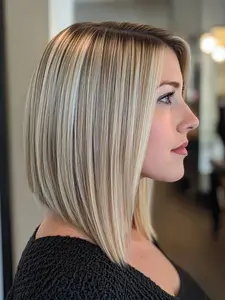 Women's 12-Inch Platinum Blonde Short Bob Wig, Balayage Highlights, Heat-Fiber Hair, 150% Density, Comfortable Cap, Straight Texture, Synthetic Material Wigs