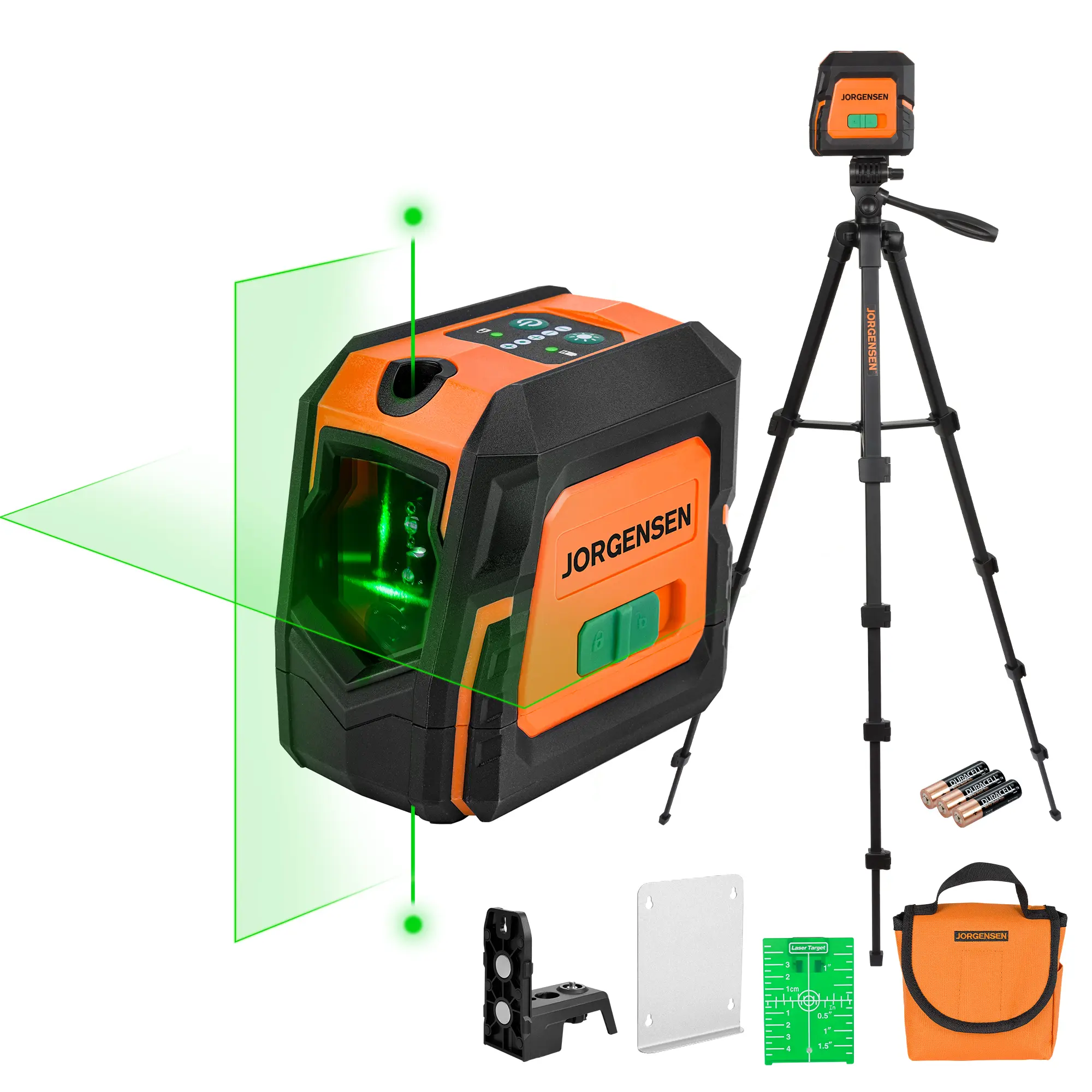 #BacktoSchool JORGENSEN Laser Level with Tripod & 2 Plumb Dots, 100 FT Self Leveling Point Cross Line Laser Leveler Tool, Wide Angle Green Laser Level for Picture Hanging, Indoor Project, Construction, Carry Bag