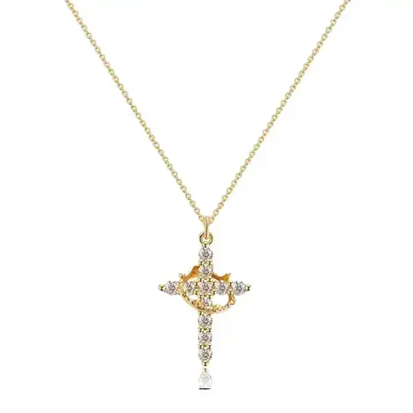 Easter Gifts Upgraded Crown Cross Necklace for Women, Crown Cross Pendant Necklace, Non-Tarnish Faith Jewelry for Women, Christian Religious Gifts for Her summerwins