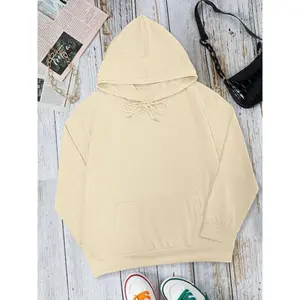 Women's Solid Color Ribbed Hoodie, Casual Long Sleeve Kangaroo Pocket Hooded Sweatshirt for Fall & Winter, Women's Clothes for Daily Wear, Tops