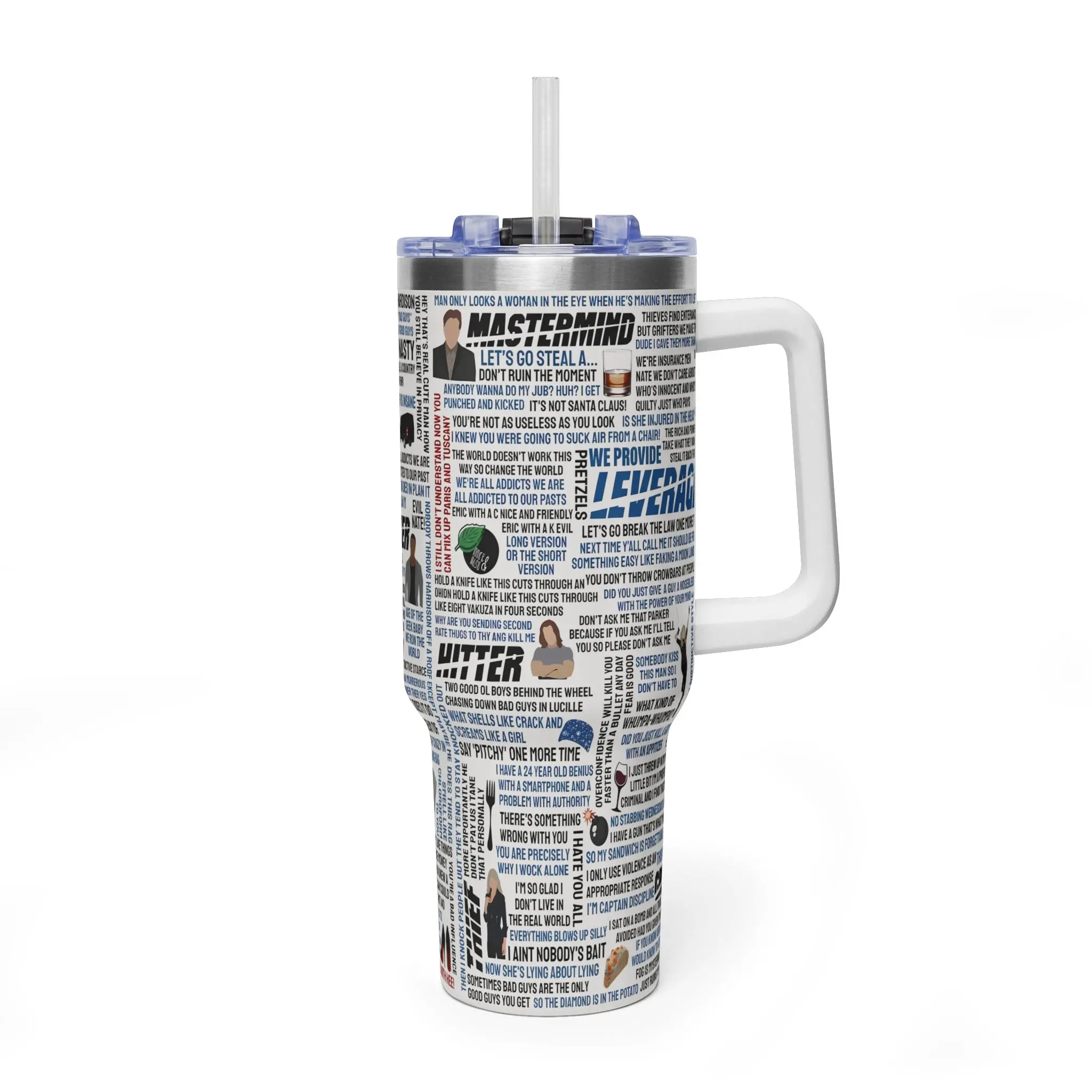 Leverage TV Show Tumbler 40oz With Handle, Movie Fans Merch, Leverage Lover Gift, Film Drinkware Tumbler