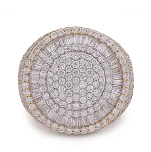 10K Yellow Gold 3.5CT Round Cluster Baguette Halo Side Iced Lab Diamond Big Men Pinky Ring
