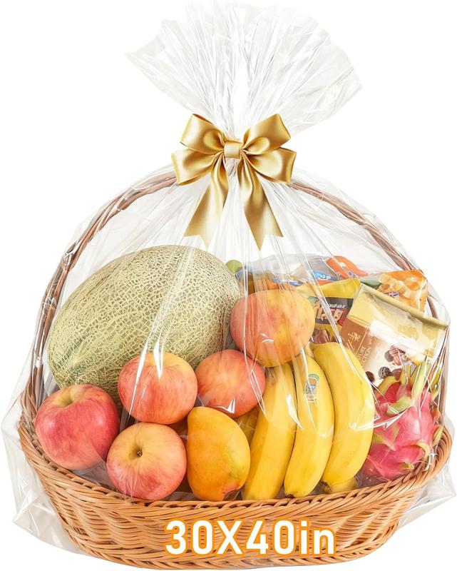Cellophane Bags 30x40 Inch - 6 count 2.8 Mil Thick Clear Cellophane Wrap for  Baskets, Clear Plastic  Basket Bags for Thanksgiving, Christmas, Easter Presents/ Party Favors Packaging