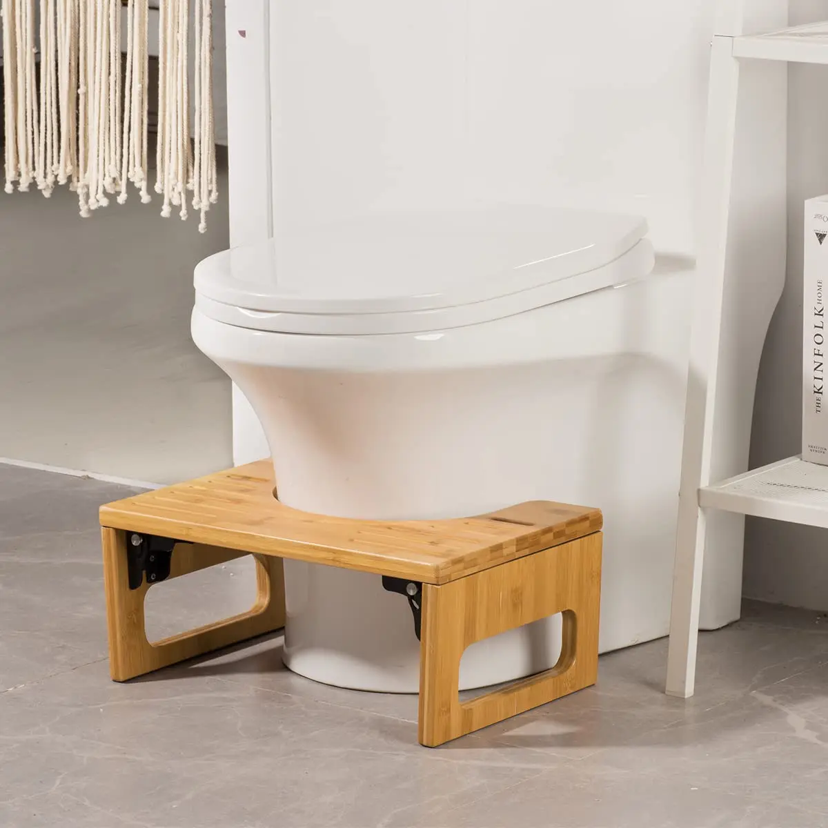 AmazerBath Bamboo Wood Multifunctional Bathroom Stool - Collapsible, Portable Toilet Stool, Relieves Hemorrhoids, Aids Constipation for Unisex Bathroom Use, Multifunctional Stool