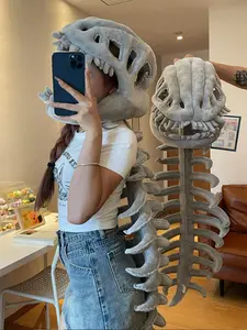 Realistic Dinosaur Costume Set, 3D Skeleton Design Role Play Props, Halloween Party, Fun Skull Head Dress-Up, Filled Spine