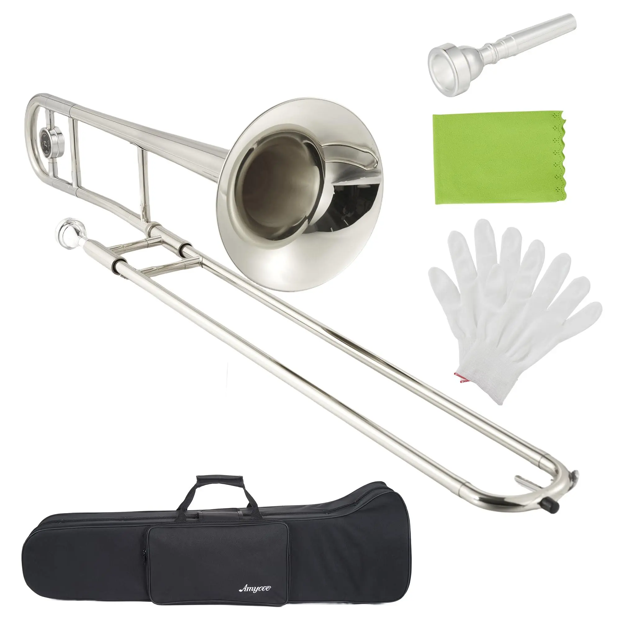GARVEE Professional Bb Alto Trombone for Beginners - Nickel-Plated Brass with Hard Case, Mouthpiece, Cloth & Gloves - Accurate Tone & Powerful Sound