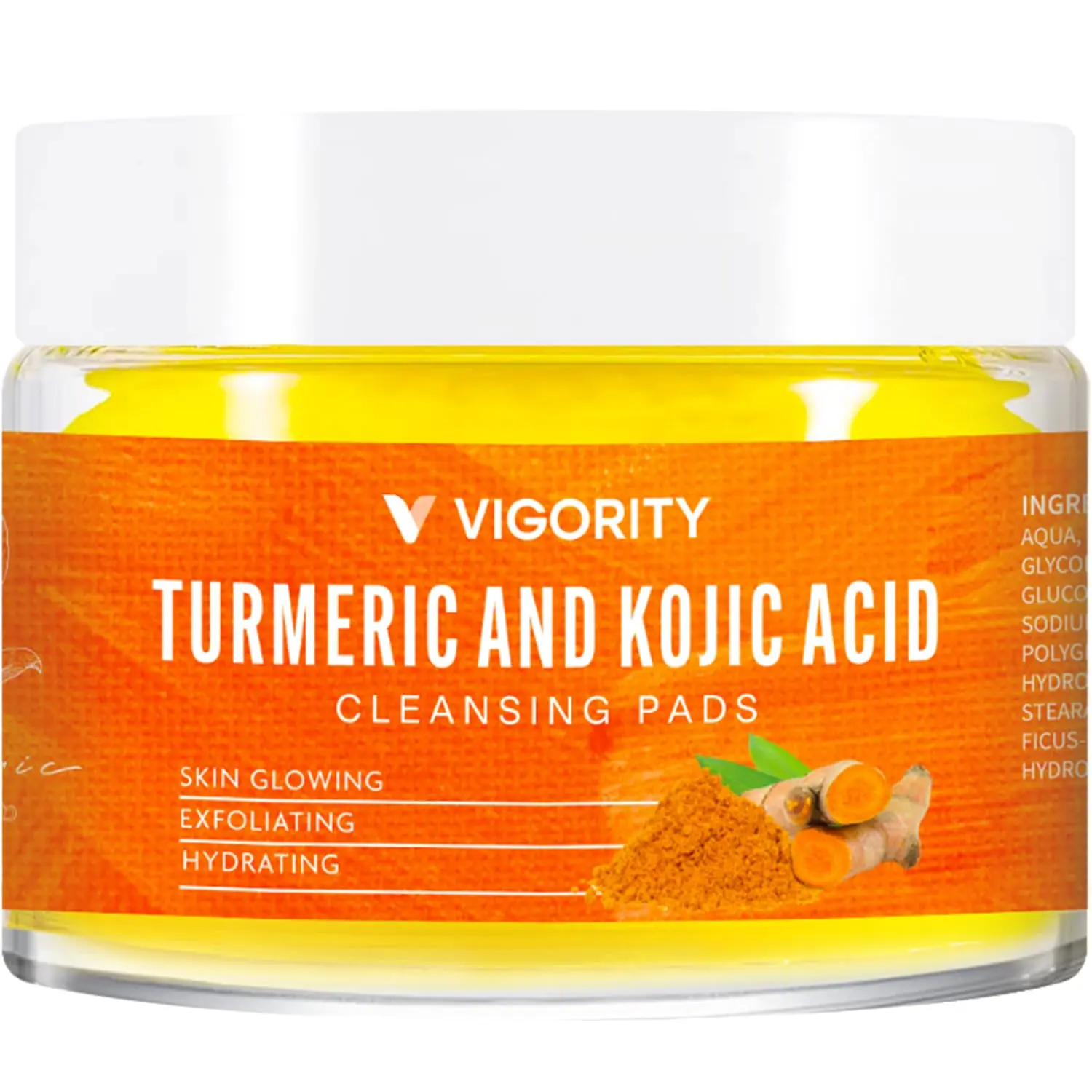 Vigority Turmeric Kojic Acid Cleansing Pads 50 pcs: for Cleansing, Exfoliating, and Glowing Skin