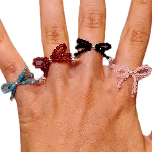 Dainty Bow Crystal Adjustable Chain Ring - Cute Gifts for Women valentines day jewelry woman jewelry Elegant