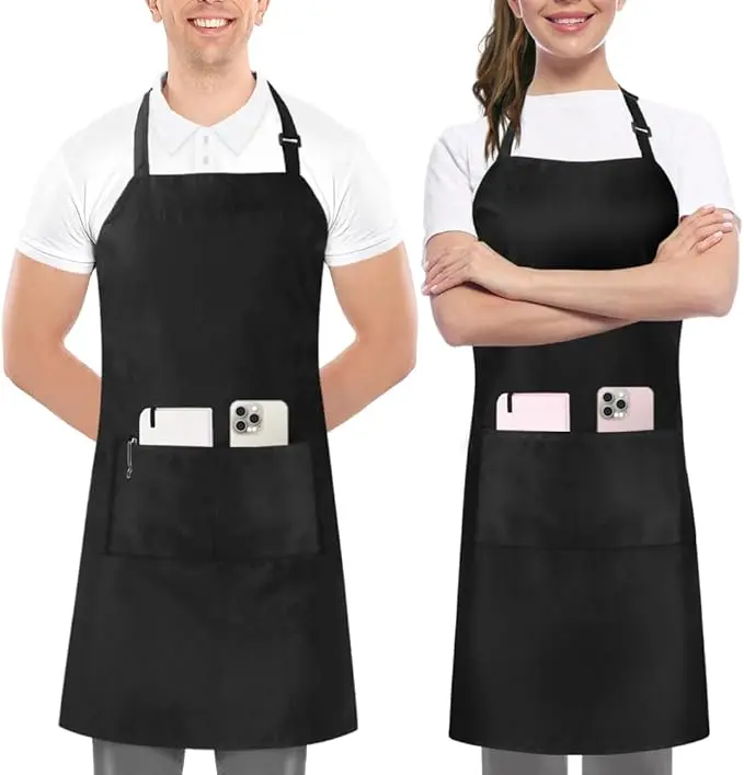 [New Deal] 2-Pack No-Sleeve Polyester Bib Apron, Adjustable with 2 Pockets, Water, Oil and Dirt Resistant, Home Supplies for Men and Women