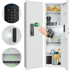 53.15" Wall Safe Between the Studs, Biometric Fingerprint Hidden Safe with Dual Alarm System and Silent Mode, Wall Gun Safe with 3 Adjustable Shelves and Magnetic Slot (White-Fingerprint)